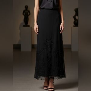 Black Beaded Mesh Maxi Skirt | Gothic Whimsigoth Versatile Evening Wear Size 12